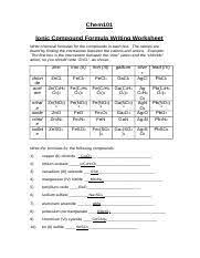 Ionic compound formula writing worksheet. Chem101formular Table Chem101 Ionic Compound Formula Writing Worksheet Write Chemical Formulas For The Compounds In Each Box The Names Are Found By Course Hero