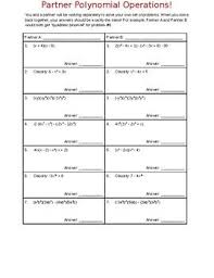 This polynomial functions review worksheet is suitable for 11th grade. Partner Polynomial Operations Practice Polynomials Algebra Ii Teacher Resources