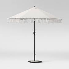 If the patio umbrella is too small, you will not receive the amount of shade you desire. 9 Round Fringed Patio Umbrella Duraseason Fabric Linen Black Pole Opalhouse Target