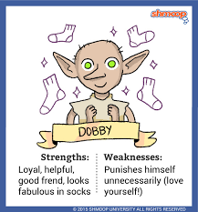 En dobby, és trobat extrany pels éssers de la seva espècie, i per als bruxots, ja perquè li agrada ser lliure o per la seva ànsia de cobrar pels seus serveis. Dobby In Harry Potter And The Chamber Of Secrets Chart