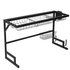 Stainless steel dish rack and plastic tray allow plates, cups, mugs, forks, knives, spoons, and other cutlery to air dry while also keeping the counter free of water as drips are caught by the tray. Buy Dish Drying Rack Over Sink Online Dubai Uae Ourshopee Com Os3584