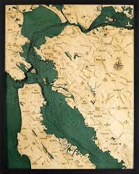 San Francisco Bay Area Wood Carved Topographic Depth Chart