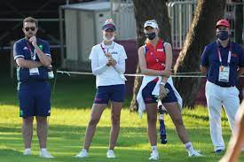 Nelly korda, of the united states, left, and aditi ashok, of india, speak on the fourth fairway during the third round of the women's golf event at the 2020 summer olympics, friday, aug. Drbazscx Xiv9m