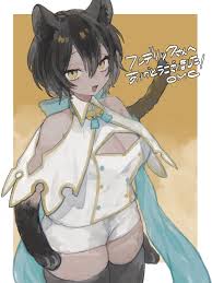 omcxxx, hijiki (deriku4), original, commission, highres, skeb commission,  1girl, :d, animal ears, animal hands, black hair, black thighhighs, border,  breasts, buttons, cat ears, cat tail, cleavage, cleavage cutout, clothing  cutout, dark-skinned female,