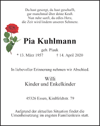 Traueranzeigen Von Pia Kuhlmann Waz Trauer De