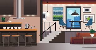 Free Vector Kitchen Living Room Interior Design
