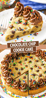Chocolate Chip Cookie Cake With Chocolate Frosting Sprinkles Recipe Chocolate Chip Cookie Cake Cookie Cake Recipe Chocolate Chip Cookies