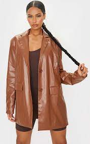 Toffee Faux Leather Oversized Dad Blazer Puffer Jacket Fur Hood Borg Jacket Faux Leather Leggings