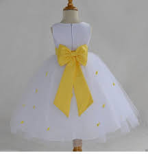 White Sunbeam Yellow Rosebud Flower Girl Dress Tiebow Sash Pageant Wedding Bridal Recital Tulle Bride White Flower Girl Dresses Flower Girl Dresses Flower Girl