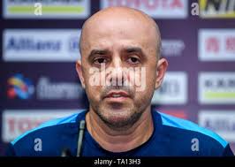 Head coach Andre Luiz Alves Santos, shortly Andre, left, and Brazilian  football player Edgar Bruno da Silva of South Korea's Daegu FC attend a  press c Stock Photo