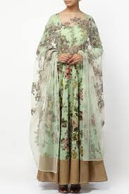 Party wear lehenga choli, trendy belt ghagra choli for women, customised indian anarkali gown, golden embroidery work ethnic wear. Green Floral Print Anarkali Set Wedding Anarkalis Kylee Fashion