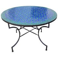 Moroccan 48 Blue Green Round Mosaic Dining Table In 2020 Vintage Dining Room Table Mosaic Table Outdoor Dining Table