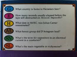 If you paid attention in history class, you might have a shot at a few of these answers. Trivial Pursuit Kevin G Nunn