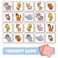 Juego De Memoria Para Los Ninos En Edad Preescolar Tarjetas De Vectores Con Animales De Granja Juegos De Memoria Animales De La Granja Loteria De Animales