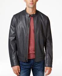 Michael Kors Michael Men S Snap Collar Faux Leather Bomber Jacket In Ash Modesens Leather Jacket Men Faux Leather Bomber Jacket Mens Jackets