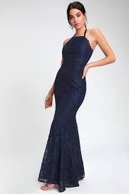 Every Memory Navy Blue Lace Halter Maxi Dress Halter Maxi Dresses Dresses Blue Cocktail Dress