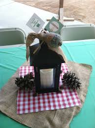 Casual rustic outdoor table setup. Pin By Lauren Lanum On Cooper S 5th Birthday Camping Birthday Birthday Centerpieces Table Decorations