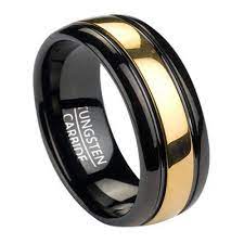 8mm Men S Black Tungsten Ring W Gold Tone Inlay Tungsten Mens Rings Black Tungsten Rings Black Tungsten Wedding Ring