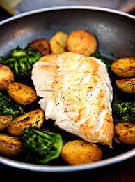 Wild Black Cod Sauteed Fillet Served With Potatoes And Broccoli Foodal Recipe Sablefish Recipes Cod Recipes Healthy Cod Filet Recipes