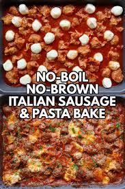 No Boil No Brown Italian Sausage Pasta Bake By South Your Mouth Weekend Potluck 471 In 2021 Italian Sausage Pasta Bake Italian Sausage Pasta Sausage Pasta Bake