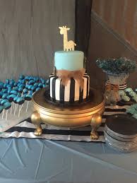 Black White And Gold Baby Shower Cake Baby Shower Cake Black And White Stripes With Gold Safari Shower Cakes Baby Shower Cakes For Boys Baby Shower Cakes Girl
