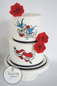 A Not So Traditional Wedding Cake For A Couple Who Wanted A Rockabilly Theme To Their Wedding I Thought A Cool Wedding Cakes Wedding Cake Roses Tattoo Cake