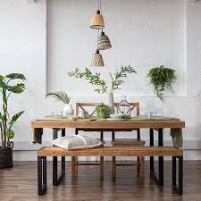 Custom dining tables and benches have become more popular over the last 5 years and add a mixing leg styles add a playful element to this dining table set. Standford Industrial Reclaimed Wood Dining Set Fixed Top Sale Modish Living
