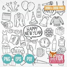 New Year Party Doodle Icons Winter Holidays Concept Art Etsy In 2020 Doodle Icon New Year Doodle Doodles