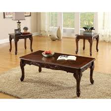 This set includes three staple pieces for your living room: Furniture Of America Mariefey 3 Piece Cherry 48 Inch Coffee And End Table Set