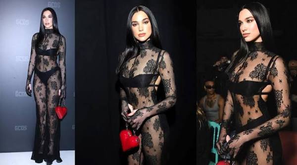 Dua Lipa wore a sexy sheer bodysuit for Milan Fashion Week