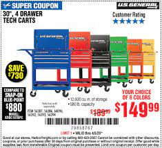 U S General 30 In 4 Drawer Tech Cart For 149 99 Harbor Freight Tools Blue Point Color Siding