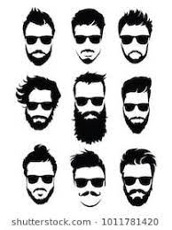 Set Of Hairstyles For Men In Glasses Collection Of Black Silhouettes Of Hairstyles And Beards Vector Illustration F Beard Images Beard Vector Mens Hairstyles
