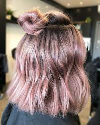 Bun Hairstyle For Short Hair Shorthairstyles Hair Color Rose Gold Pastel Pink Hair Hair Styles