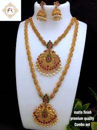 Matte Finish Short And Long Necklace Earrings Traditional Etsy Indian Bridal Jewelry Sets Bridal Jewelry Collection Wedding Jewelry Sets Bridal Jewellery