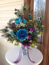 Silk Flower Centerpiece Peacock Feather Arrangement Peacock Etsy Peacock Wedding Centerpieces Flower Centerpieces Silk Flower Centerpieces