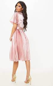 Hst and duty not included xx. Mairee Dusty Pink Satin Pleated Midi Dress Prettylittlething