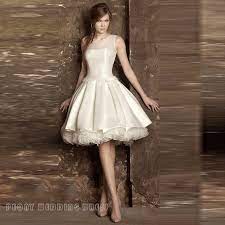 Find A Elegant Short Ivory Wedding Dresses Tiered Ruffled Pearls Knee Length Wedding Knee Length Wedding Dress Short Ivory Wedding Dress Wedding Dresses Satin