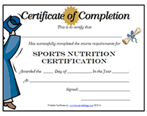 Sports Nutrition Certification Certificate Printable Templates