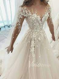 Long Sleeve Champagne Wedding Dresses With 3d Lace Appliques Vw1215 Wedding Dresses Beaded Wedding Dress Champagne Wedding Dresses Lace