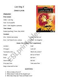Here is 200 common general knowledge questions and answers for learners who're getting ready for aggressive exams, or to be the king among all other friends. Lion King 2 Esl Worksheet By Krutishkaa