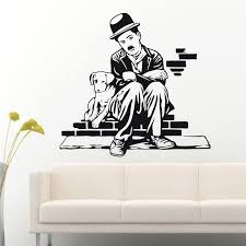 Art Decor Chaplin And Dog Life Wall Stickers Vinyl Movie Star Decal House Decoration For Liveing Room Kids Room Free Shippi Star Decals Art Decor Vinyl Sticker