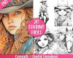 Cowgirls Coloring Book Pages For Adults, Western Grayscale Coloring Pages,  Instant Download, Printable Art