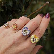 Sold To K Deposit Payment Vintage Enamel Diamond Pansy Ring 14k Yellow Enamel Flower Ring Pretty Jewellery Beautiful Jewelry Nature Jewelry