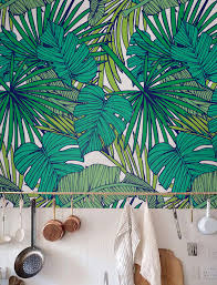 Palm Monstera Leaf Wallpaper Removable Wallpaper Etsy Leaf Wallpaper Palm Wallpaper Palm Leaf Wallpaper