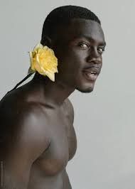 Portrait Of A Handsome Fit Black Guy Are Staring At You With The Yellow Rose On His Shoulder By Julie Meme Handsome Sexy