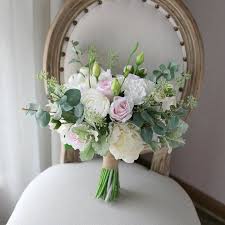 Rental Cream Blush Bridal Bouquet Pink Wedding Bouquet Peonies Eucalyptus Bridesmaids Silk Wedding Bouquets Wedding Bouquets Pink Summer Wedding Bouquets