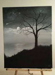 Acrylic Black And White Tree Painting Painting By J Baldwin Make A Wish Night Sky Tree Moon Black And White Acrylic On Canvas White Canvas Art Black And White Painting Black Canvas Paintings