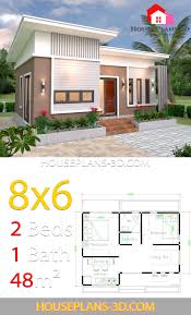 If you think this is a useful collection let's hit like/share button, so more people can inspired too. House Plans 8x6 With 2 Bedrooms Slope Roof House Plans 3d Flat Roof House Small House Design Plans House Plans