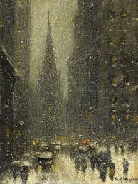 Old Trinity New York Winter Guy Carleton Wiggins 1930 Oil On Canvas 16 X 12 Private Collection City Painting Winter Art New Art