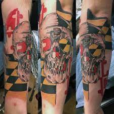Tattoos that last a lifetime and don't disappear in a year! 50 Maryland Flag Tattoo Ideas For Men State Flag Designs